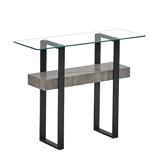 View Triton glass console table with light concrete and black metal