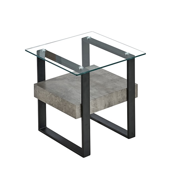 Photo of Triton glass end table with light concrete and black metal