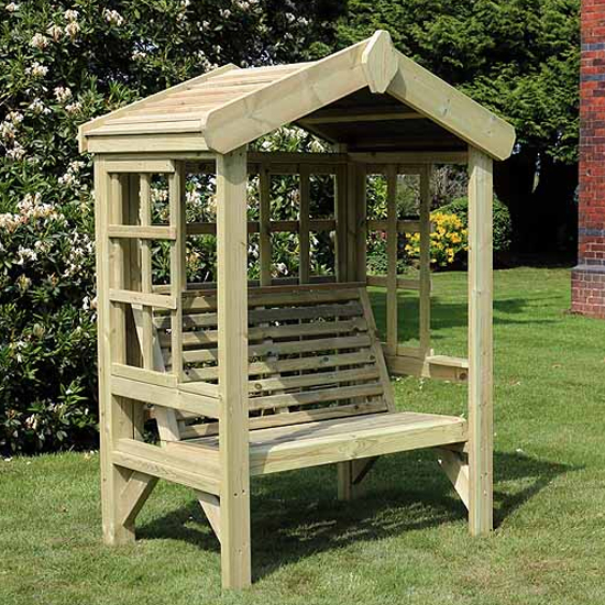 Read more about Tromin wooden small cottage garden seating bench in natural