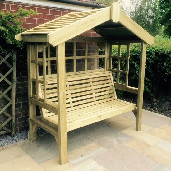 Read more about Tromin wooden large cottage garden seating bench in natural