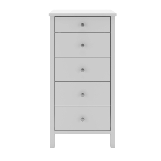 Tromso Narrow Chest Of Drawers In White With 5 Drawers | FiF