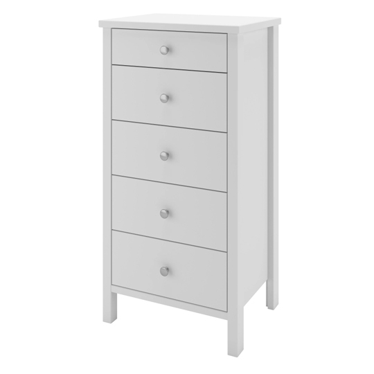Tromso Narrow Chest Of Drawers In White With 5 Drawers FiF