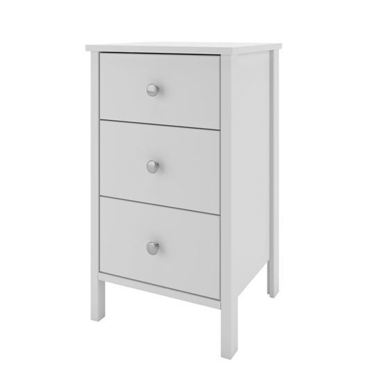 Tromso Wooden Bedside Cabinet In White With 3 Drawers | FiF