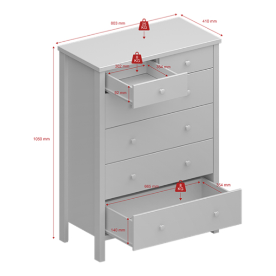 Tromso Wooden Chest Of Drawers In Off White With 6 Drawers FiF