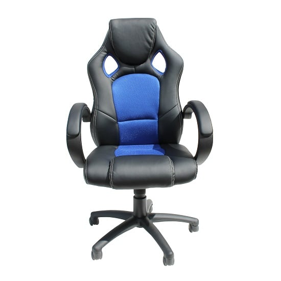 Donnie Fabric And Faux Leather Gaming Chair In Black And Blue_2
