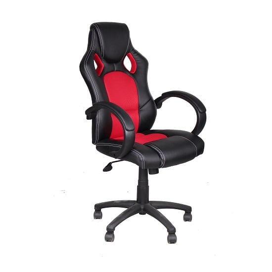 Donnie Fabric And Faux Leather Gaming Chair In Black And Red_1