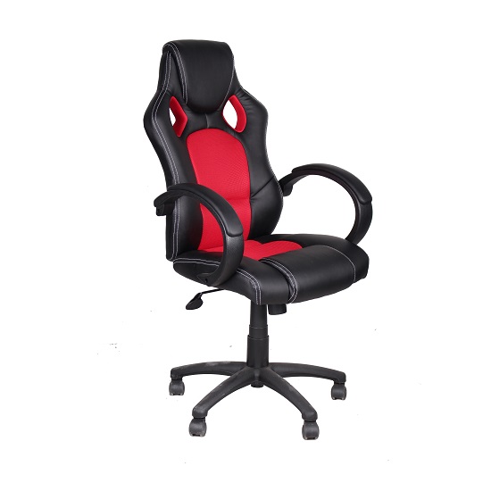 Photo of Dayton faux leather and fabric gaming chair in red and black