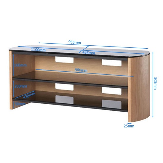 Flare Large Black Glass TV Stand With Light Oak Wooden Base