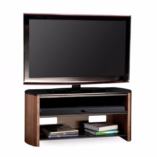 Read more about Flare large black glass tv stand with walnut wooden base