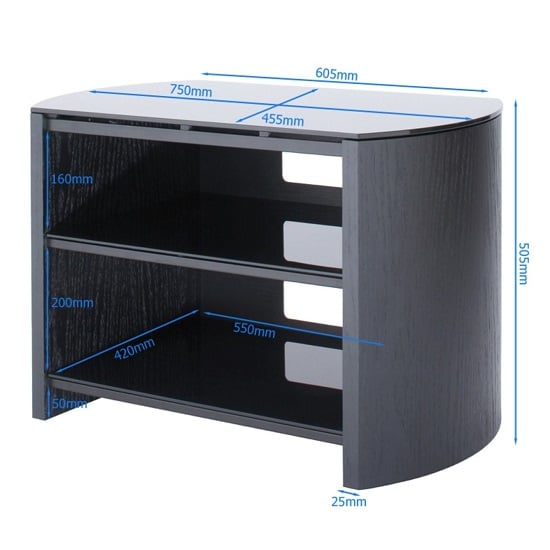 Flare Small Black Glass TV Stand With Light Oak Wooden Base
