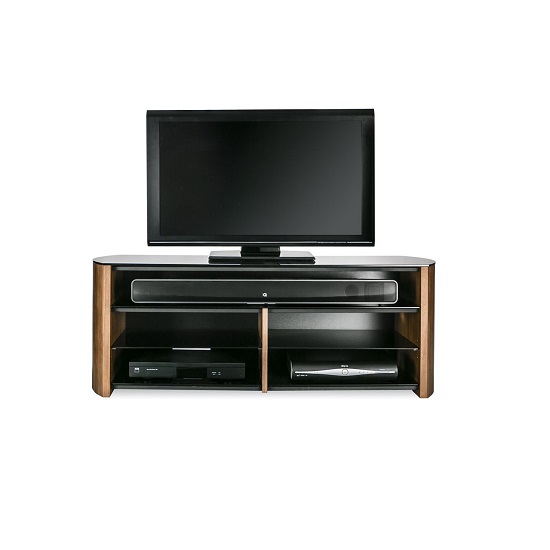 Read more about Flare black glass tv stand with walnut wooden base