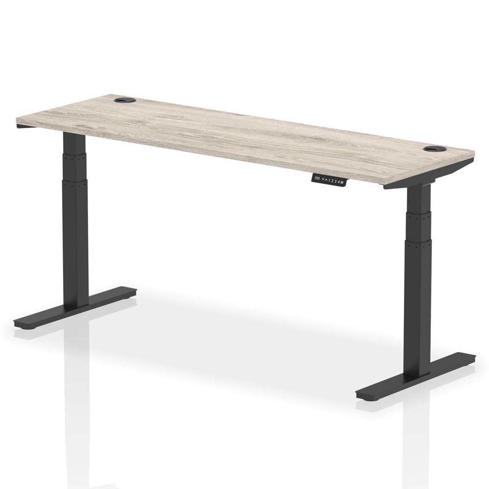 Troy 180cm Wooden Adjustable Laptop Desk With Black Legs In Grey Oak