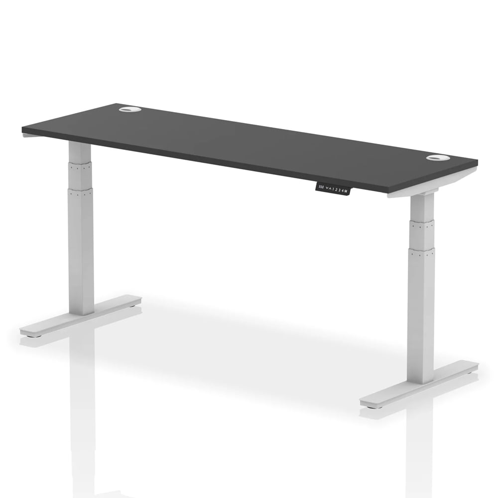 Troy 180cm Wooden Adjustable Laptop Desk With Silver Legs In Black