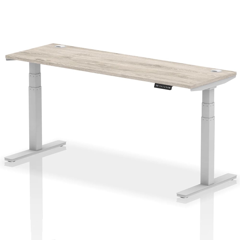 Troy 180cm Wooden Adjustable Laptop Desk Silver Legs In Grey Oak