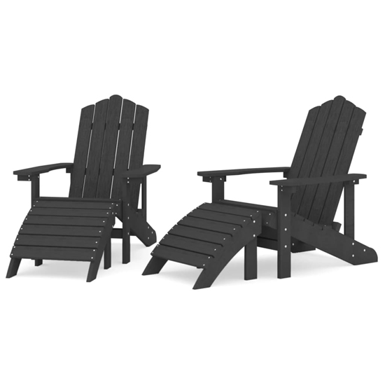 Troy Garden HDPE Anthracite Armchairs With Footstools In Pair