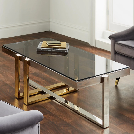 Troy Grey Glass Coffee Table With Gold And Silver Metal Frame thumbnail