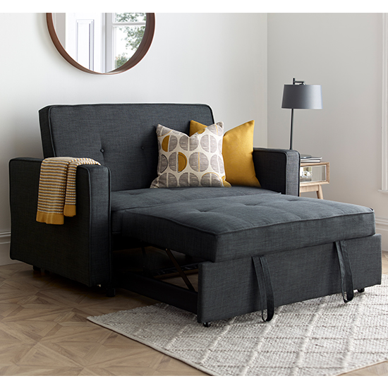 Troy Linen Fabric Fold-Out Sofa Bed In Grey_5