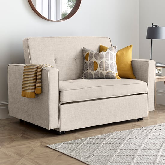 Troy Linen Fabric Fold-Out Sofa Bed In Natural
