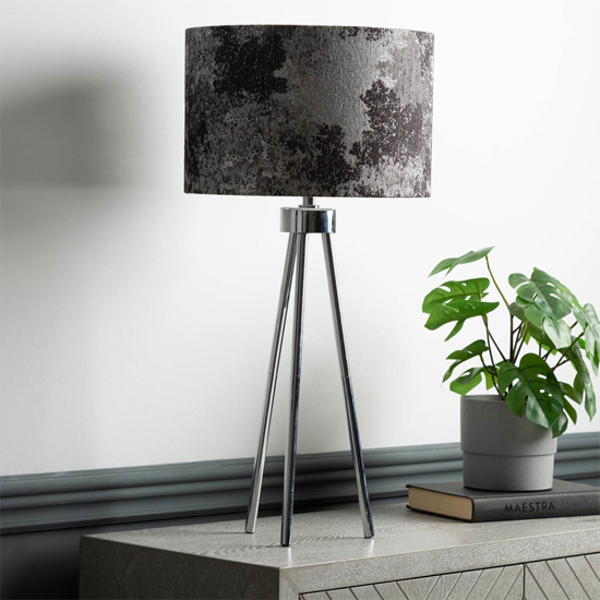 Troy Linen Shade Silver Inside Table Lamp With Chrome Tripod