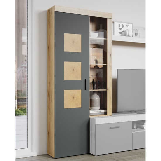 Troyes Wooden Display Cabinet Tall In Evoke Oak With LED