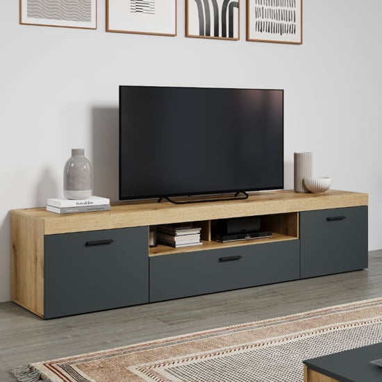 Product photograph of Troyes Wooden Tv Stand With 3 Drawers In Evoke Oak from Furniture in Fashion