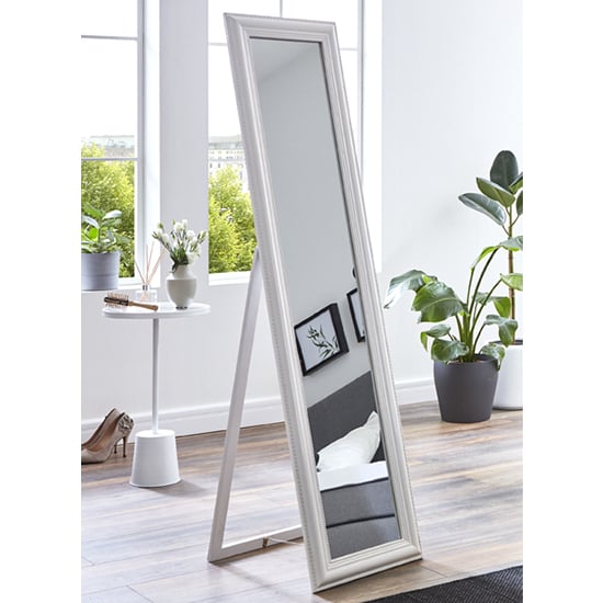 Photo of Truckee floor standing cheval mirror in white high gloss frame