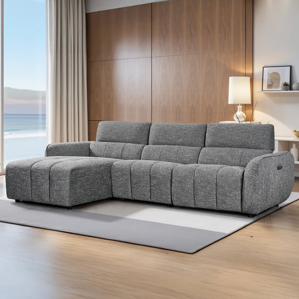 Truro Fabric Left Hand Electric Recliner Corner Sofa In Charcoal