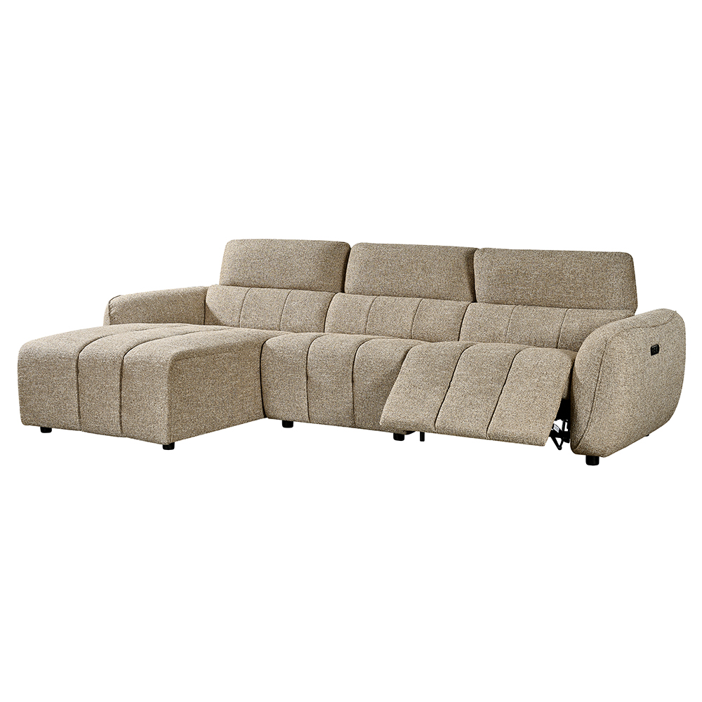 Truro Fabric Left Hand Electric Recliner Corner Sofa In Mocha