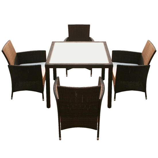 Truro Rattan 5 Piece Outdoor Dining Set with Cushions In Brown