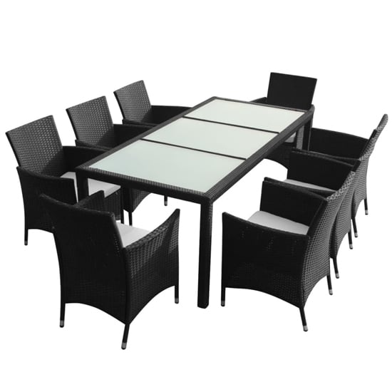 Product photograph of Truro Rattan 9 Piece Outdoor Dining Set With Cushions In Black from Furniture in Fashion