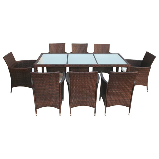 Truro Rattan 9 Piece Outdoor Dining Set with Cushions In Brown