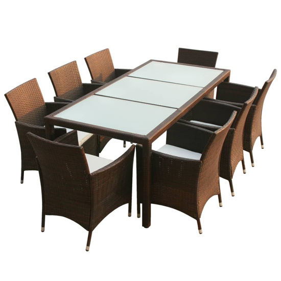 Product photograph of Truro Rattan 9 Piece Outdoor Dining Set With Cushions In Brown from Furniture in Fashion