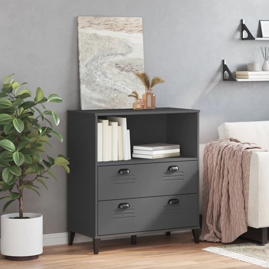 Truro Wooden Bookcase With 2 Drawers In Anthracite Grey