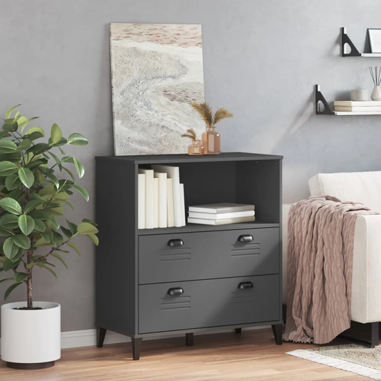 Read more about Widnes wooden bookcase with 2 drawers in anthracite grey
