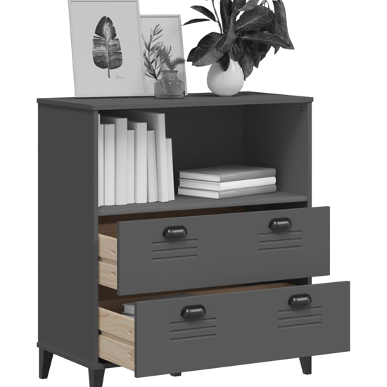 Widnes Wooden Bookcase With 2 Drawers In Anthracite Grey