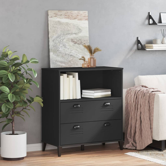 Read more about Widnes wooden bookcase with 2 drawers in black