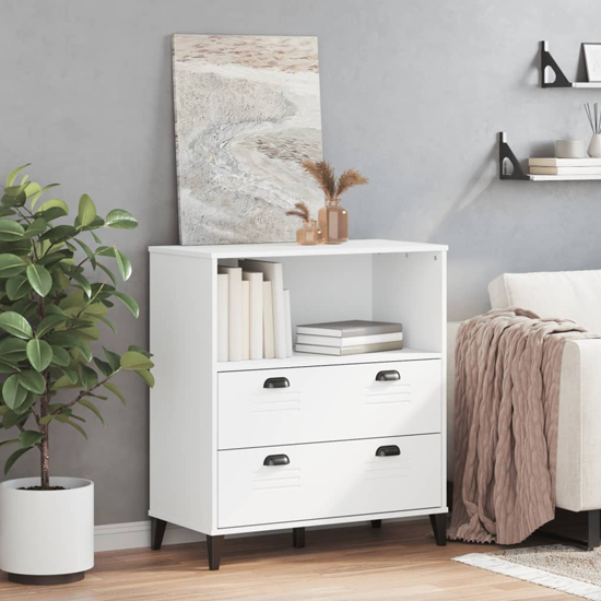 Read more about Widnes wooden bookcase with 2 drawers in white