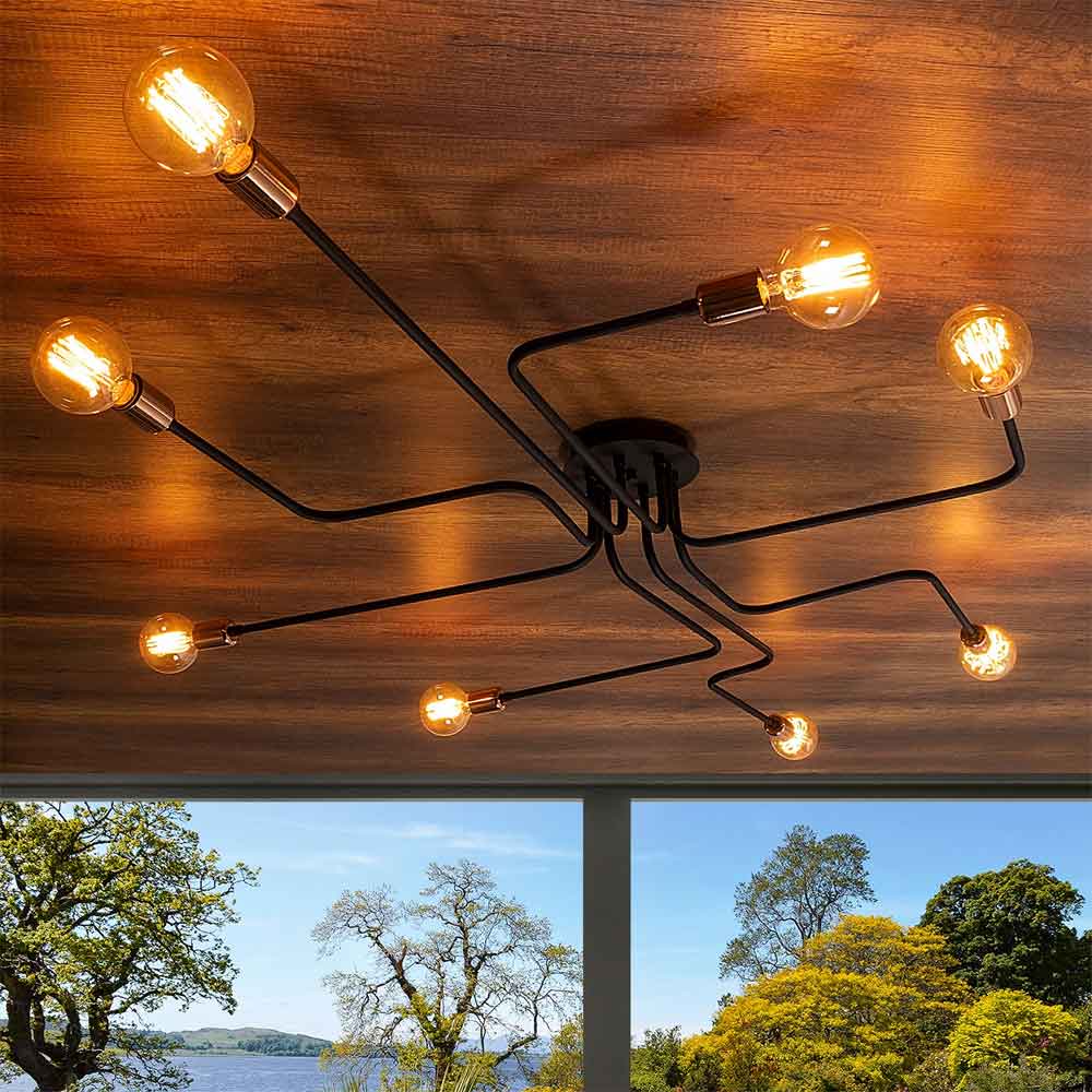 Truva Large Metal Ceiling Light in Black and Silver