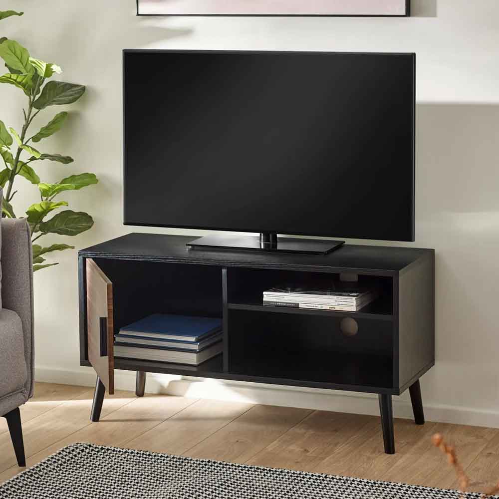 Tudor Wooden TV Stand With 1 Door in Walnut and Black Oak