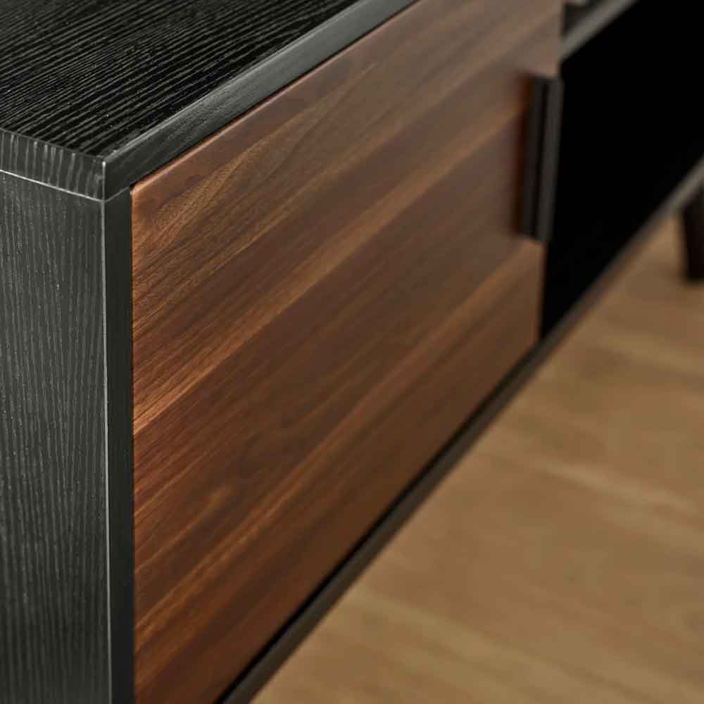 Tudor Wooden TV Stand With 1 Door in Walnut and Black Oak