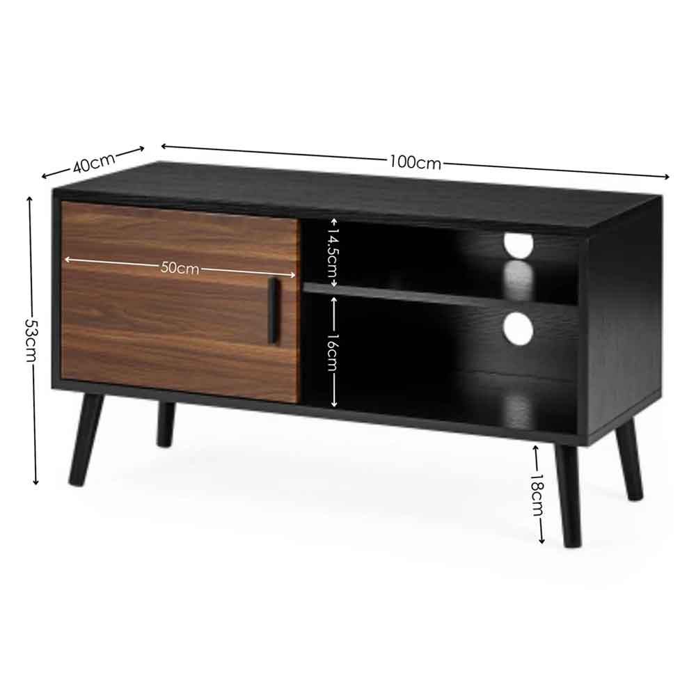Tudor Wooden TV Stand With 1 Door in Walnut and Black Oak