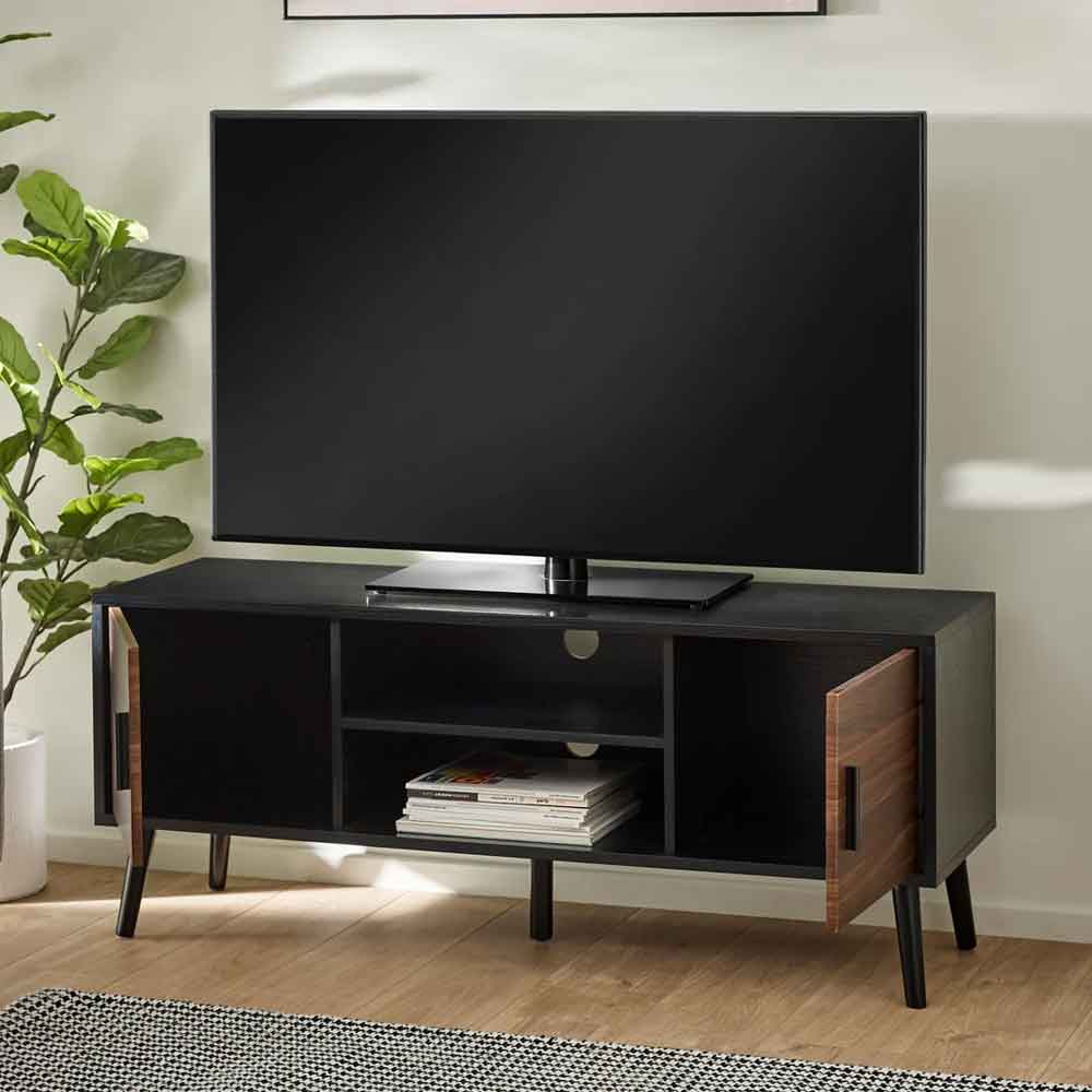 Tudor Wooden TV Stand With 2 Doors in Walnut and Black Oak