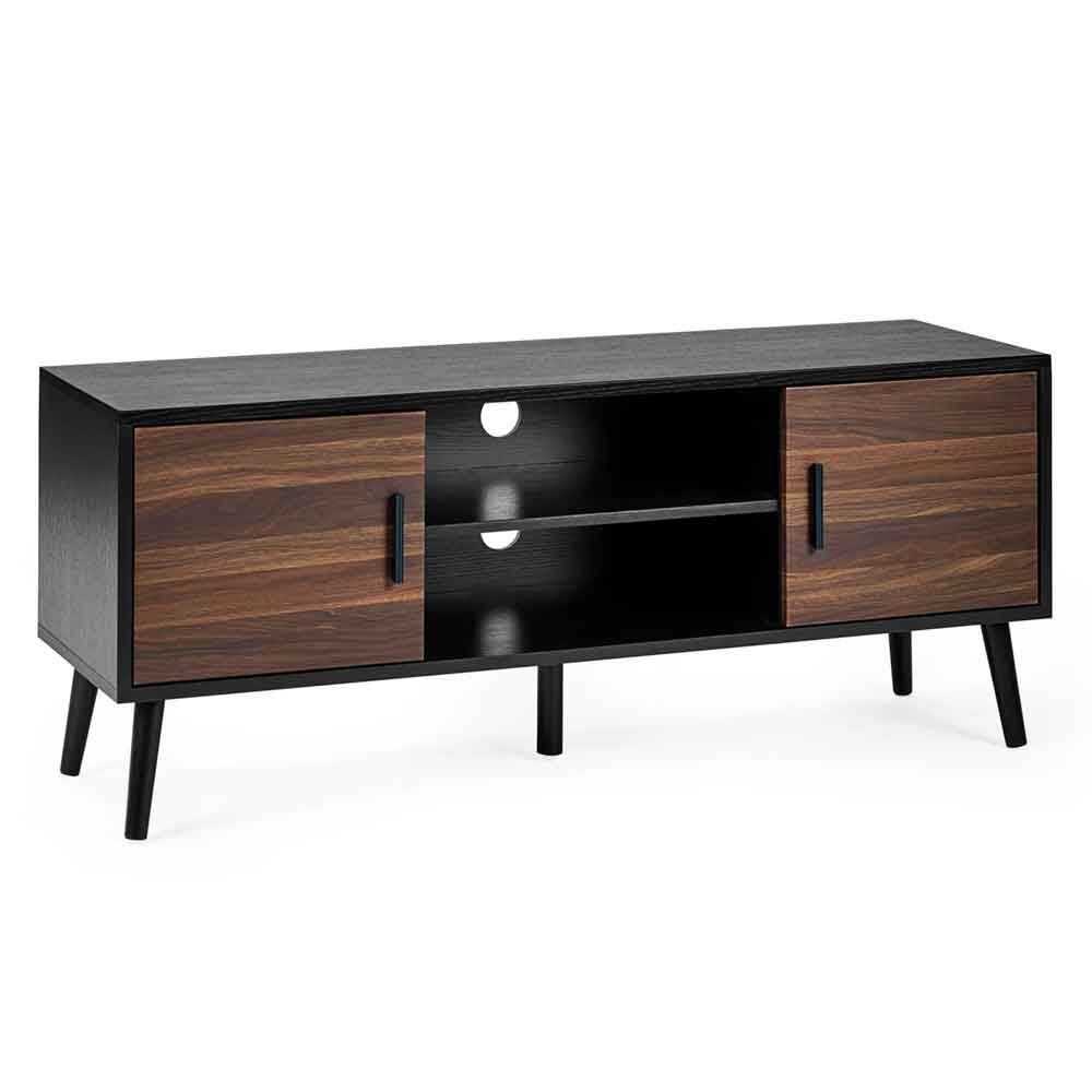 Tudor Wooden TV Stand With 2 Doors in Walnut and Black Oak