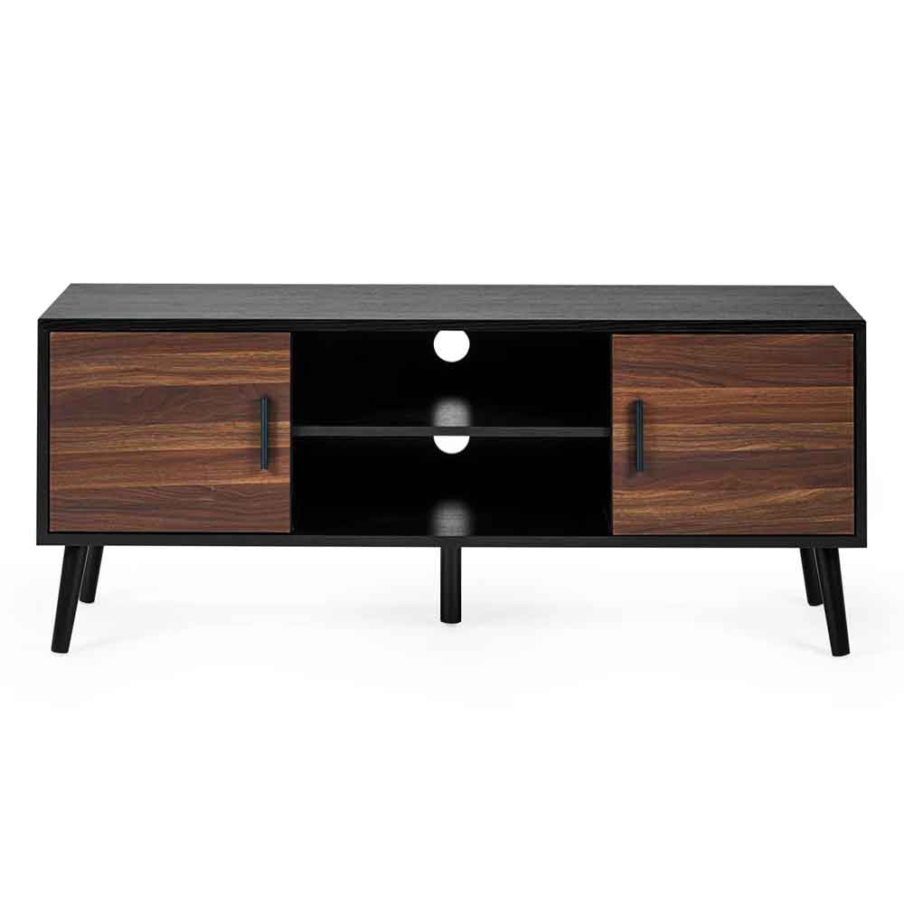 Tudor Wooden TV Stand With 2 Doors in Walnut and Black Oak