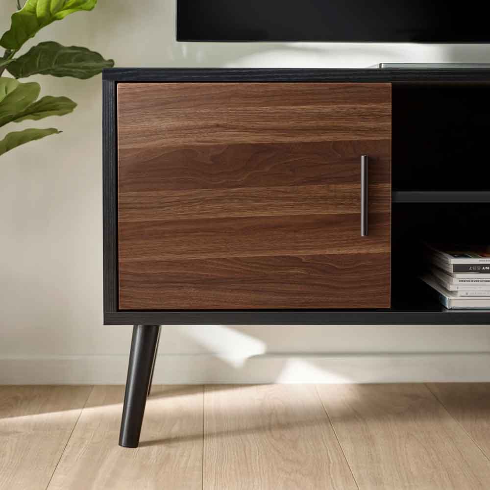 Tudor Wooden TV Stand With 2 Doors in Walnut and Black Oak