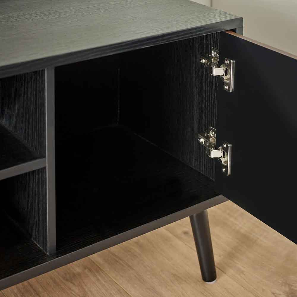 Tudor Wooden TV Stand With 2 Doors in Walnut and Black Oak