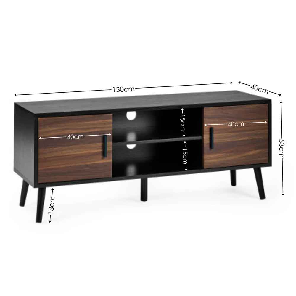Tudor Wooden TV Stand With 2 Doors in Walnut and Black Oak