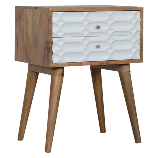 Photo of Tufa wooden capsule carved bedside cabinet in oak white 2 drawer