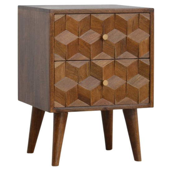 Photo of Tufa wooden cube carved bedside cabinet in chestnut 2 drawers