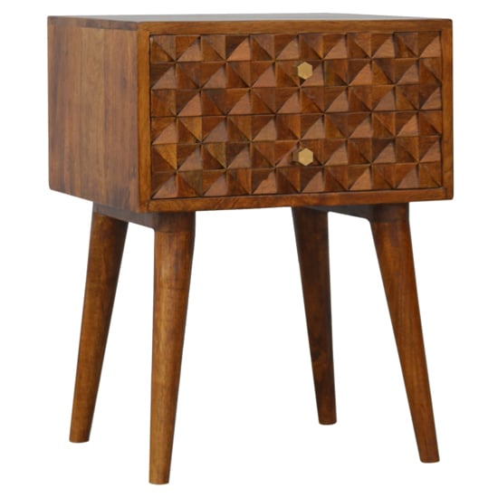 Photo of Tufa wooden diamond carved bedside cabinet in chestnut 2 drawers